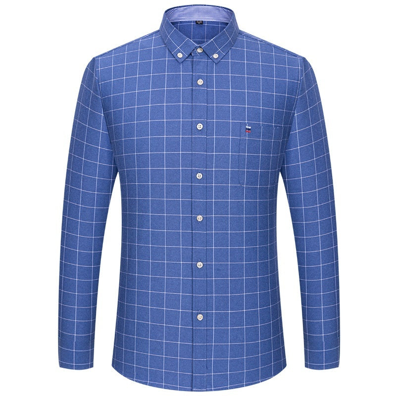 Plus-size Casual Plaid Shirt With Long Sleeves For Young And Middle-aged Men
