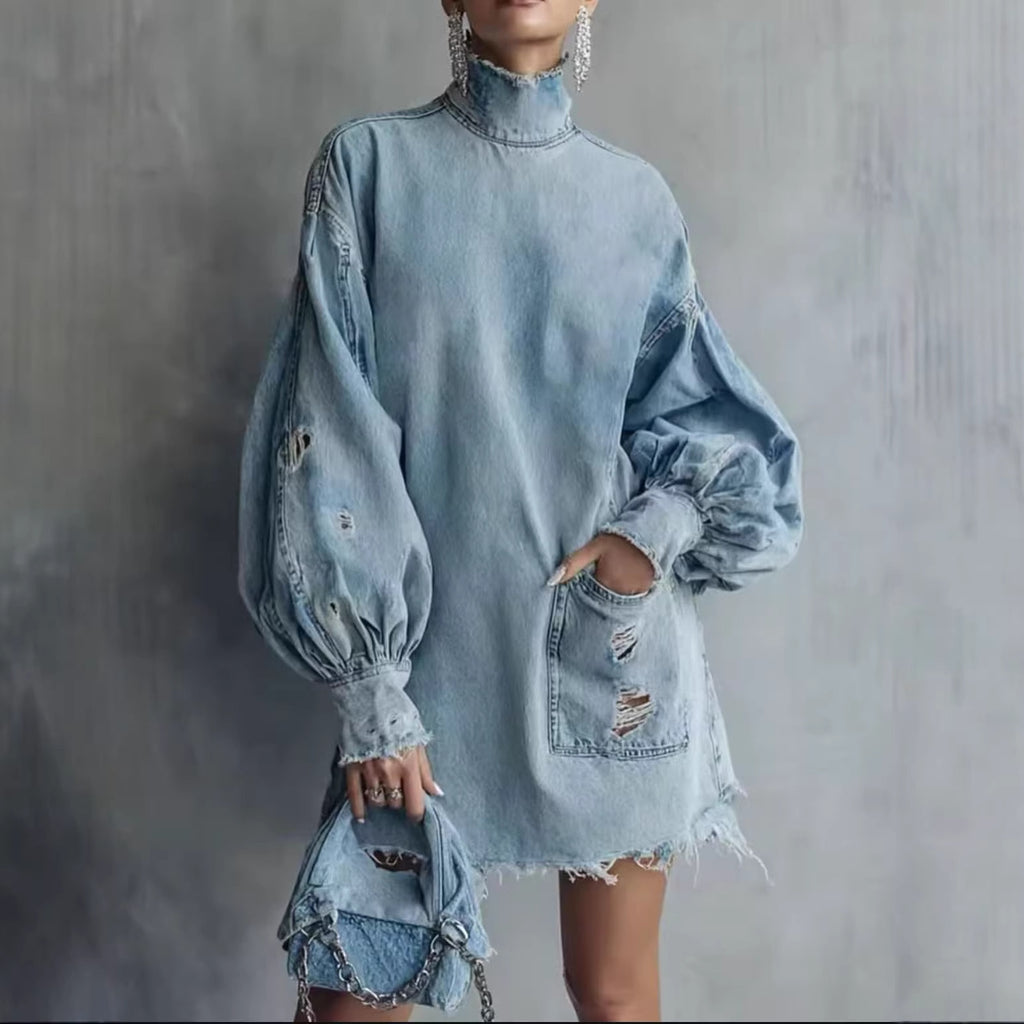 Plus-size Womens Long-sleeve Dress With Ripped Detailing