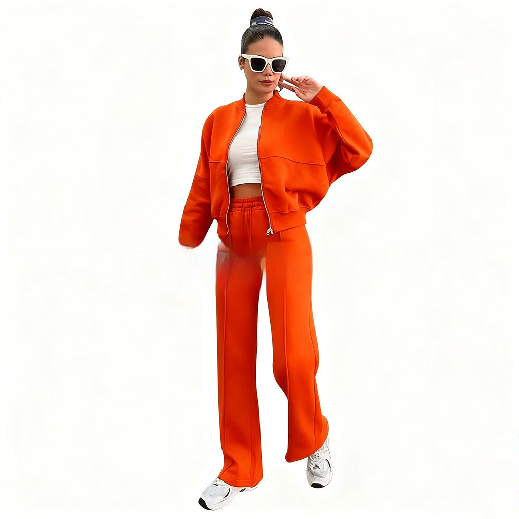 Womens Solid-Color Casual Sweatshirt Set