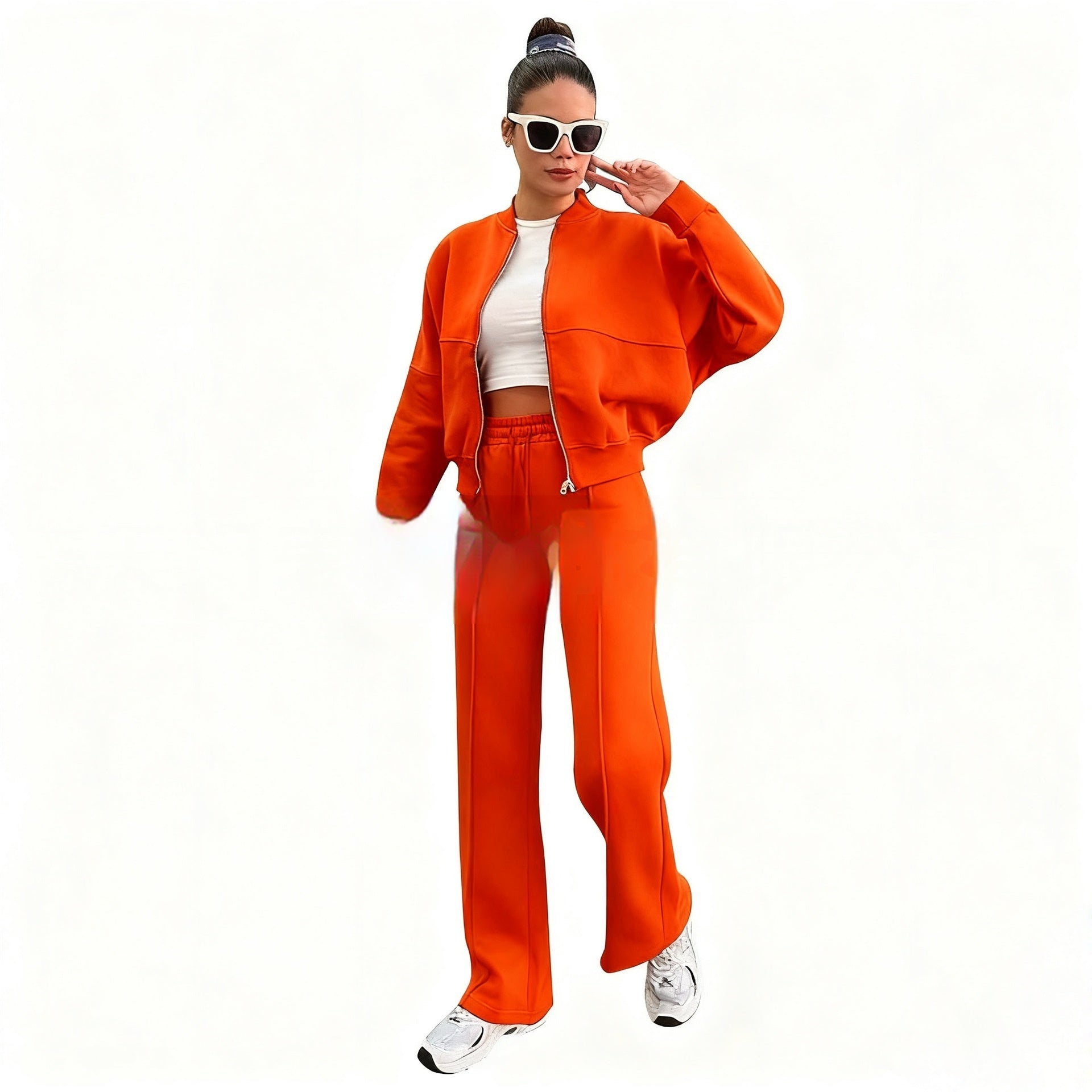 Womens Solid-Color Casual Sweatshirt Set