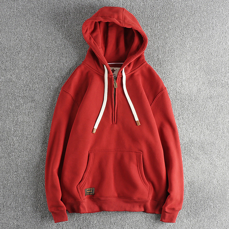 Retro Solid Color Hooded Sweater For Men