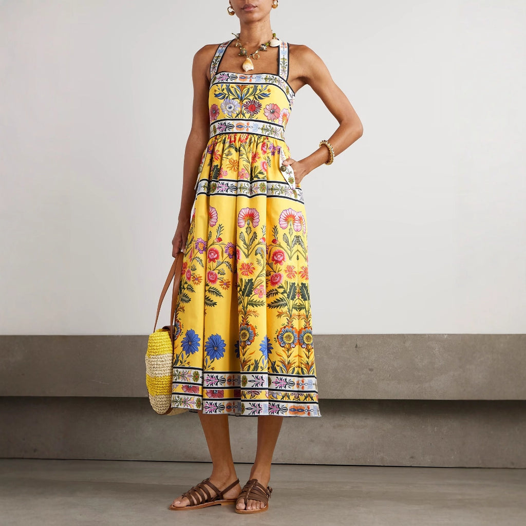 Women's Summer Slip Dress With Pockets And Placement Print