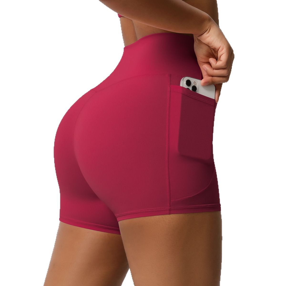 Womens Pockets Yoga Shorts Summer Three-Quarter Peach-Colored Yoga Shorts