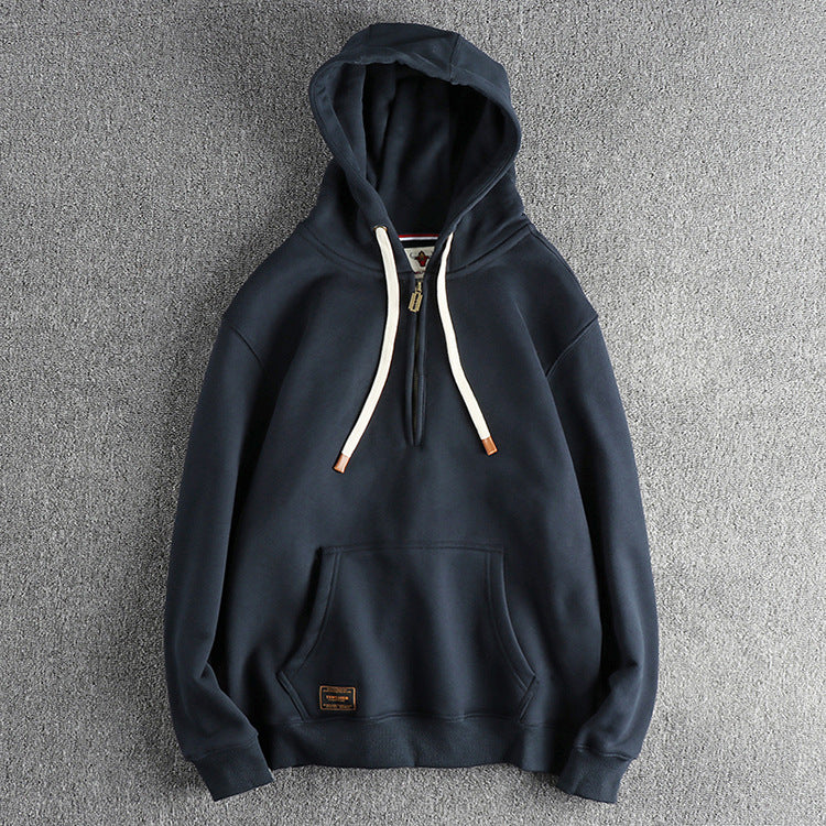 Retro Solid Color Hooded Sweater For Men