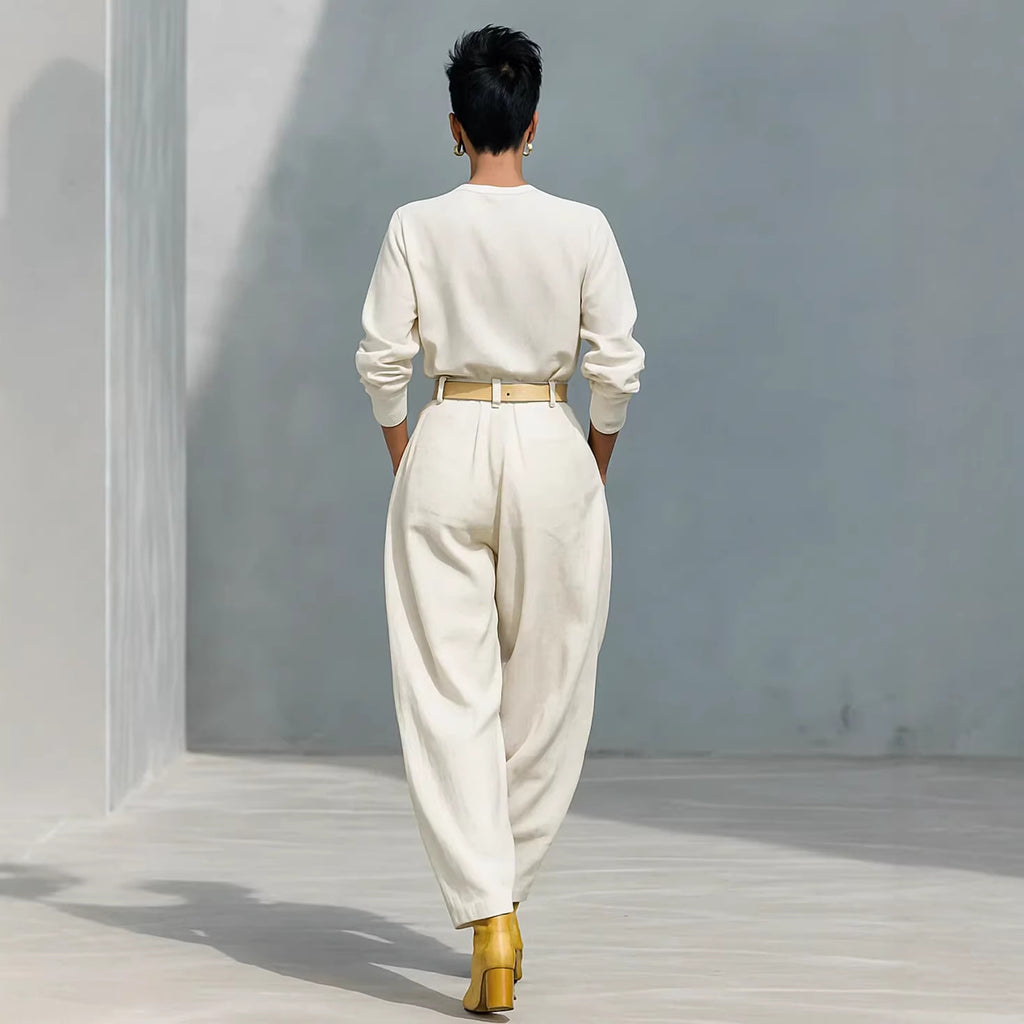Minimalist Wide-Leg Pant Set with Belt