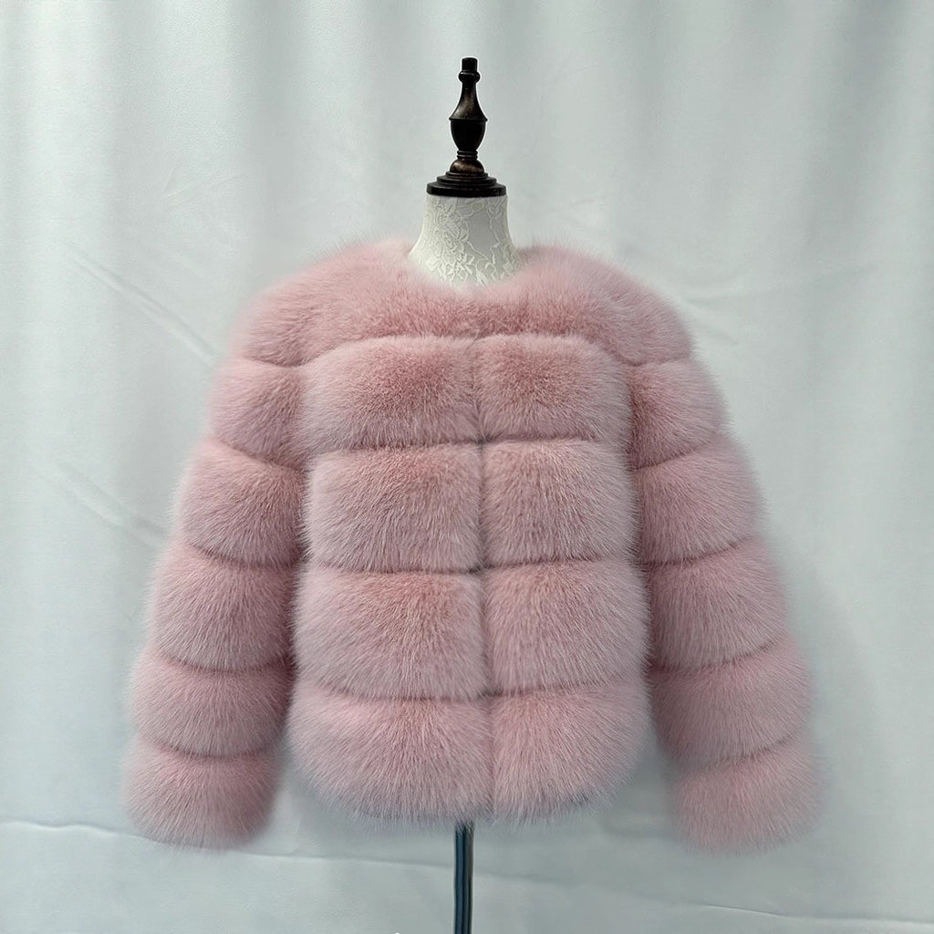 Faux Fox-fur Patchwork Winter Coat With Long Sleeves For Extra Warmth And Insulation