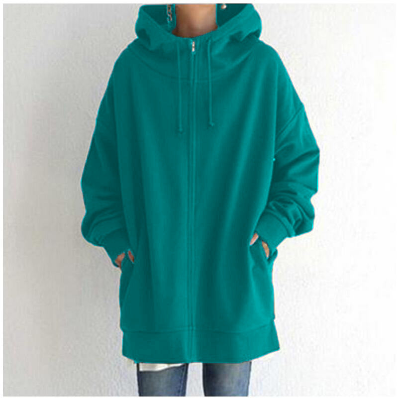 New Stylish Streetwear Long Fleece-lined Hoodie With A Zipper And Hood