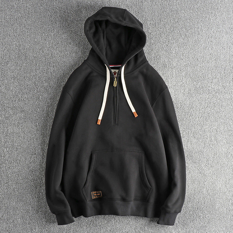 Retro Solid Color Hooded Sweater For Men