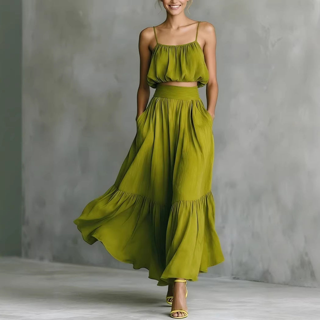 Two-piece High-waist Flared Skirt Set