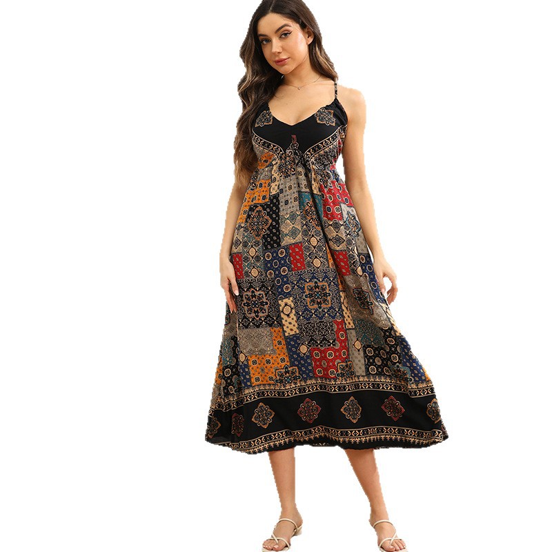 Womens Sleeveless Floral Print Slip Dress