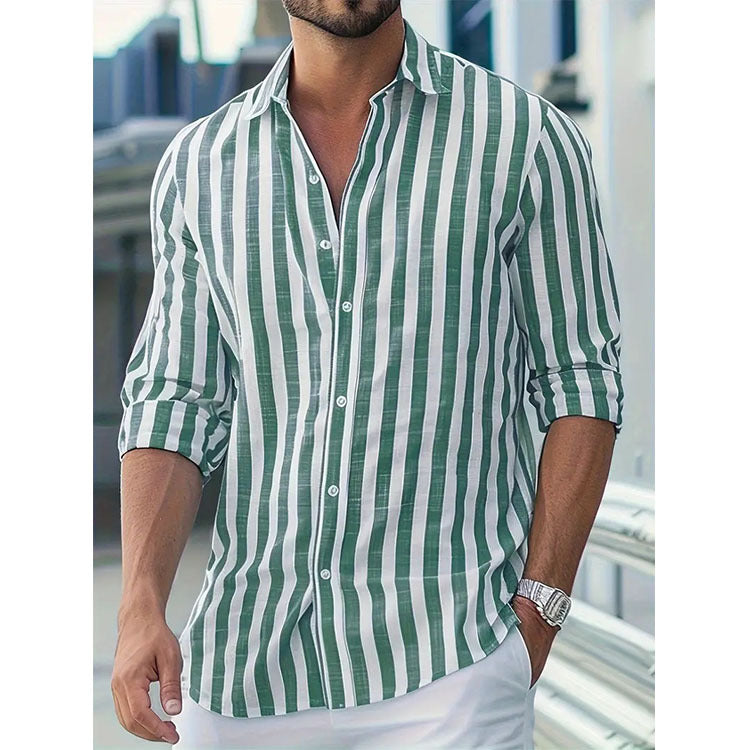 Mens Stylish Long-sleeve Striped Button-down Shirt