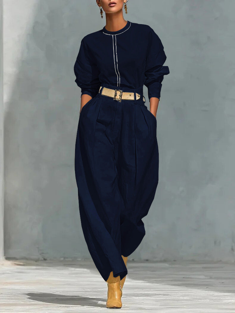 Minimalist Wide-Leg Pant Set with Belt