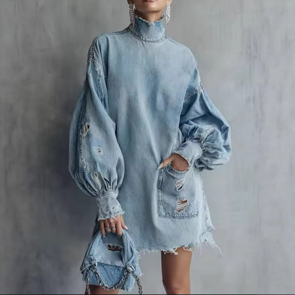 Plus-size Womens Long-sleeve Dress With Ripped Detailing