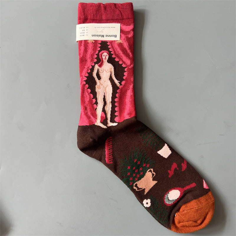 Retro-style Fun Mid-calf Socks For Men And Women