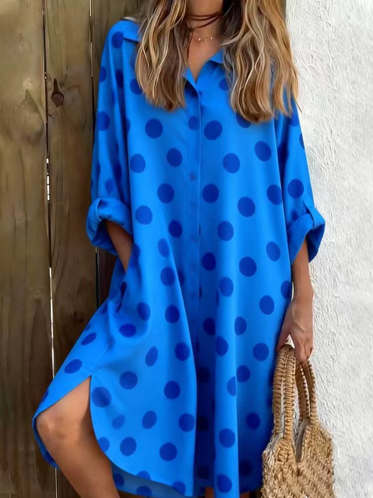 New Womens Printed Short Sleeve Shirt Dress