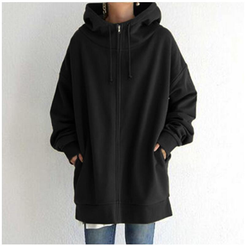 New Stylish Streetwear Long Fleece-lined Hoodie With A Zipper And Hood