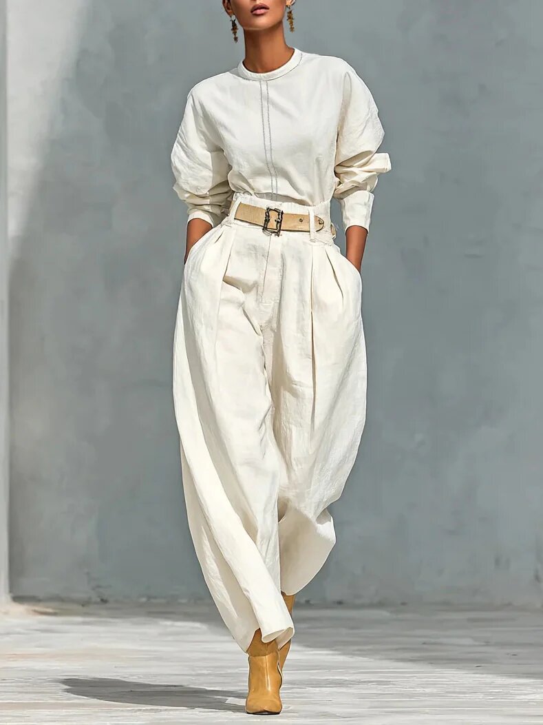 Minimalist Wide-Leg Pant Set with Belt