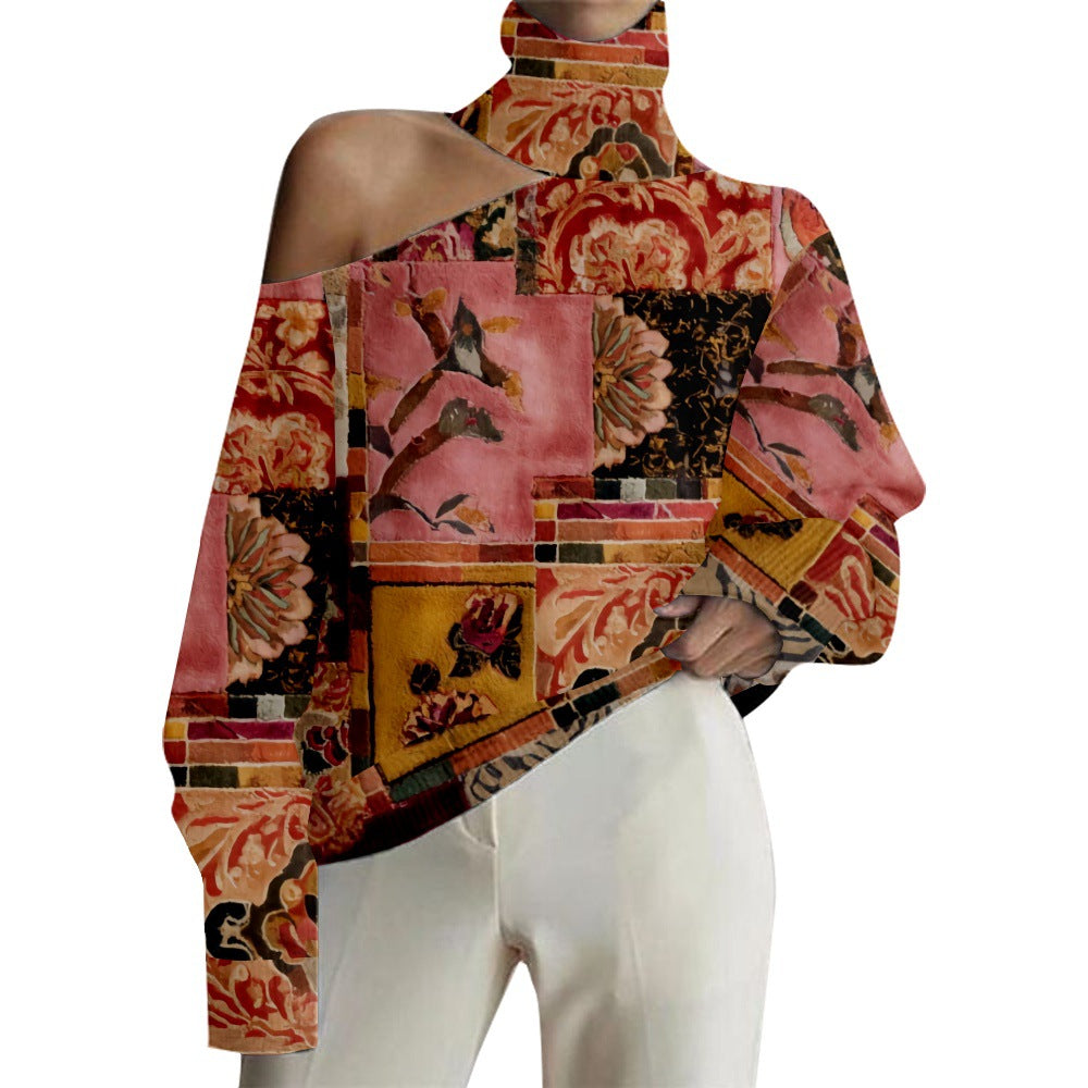 3D Digital Printing Pattern Casual And Comfortable Turtleneck Long Sleeve Sweater