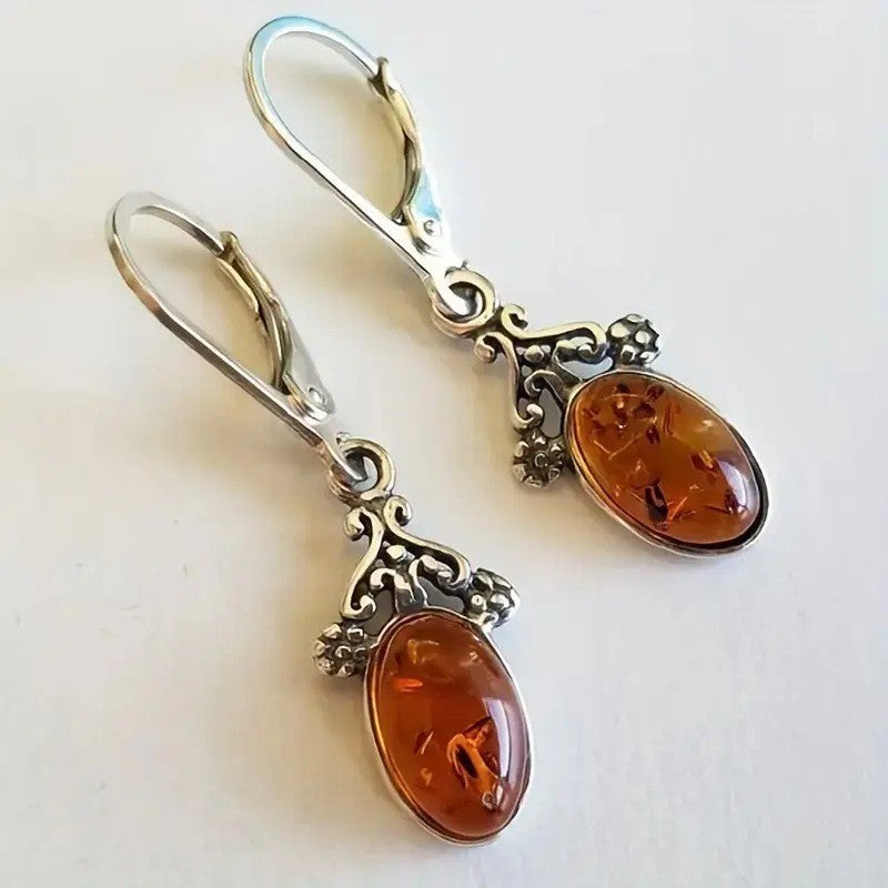 Retro Carved Oval Earrings Stylish And Versatile For Women