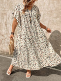 Elegant Plus-Size Womens Dress With Petite Floral Print And Ruffled Hem