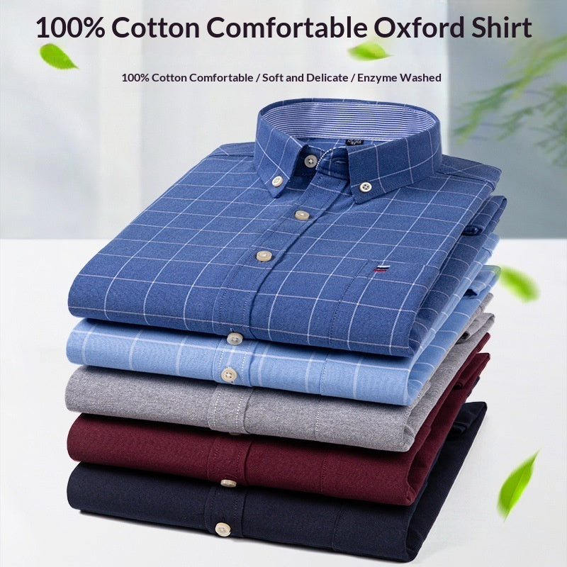 Plus-size Casual Plaid Shirt With Long Sleeves For Young And Middle-aged Men