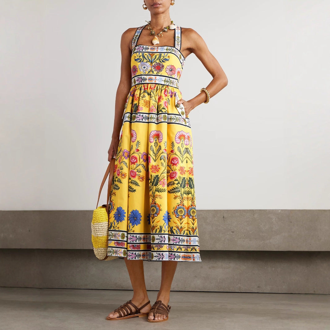 Women's Summer Slip Dress With Pockets And Placement Print