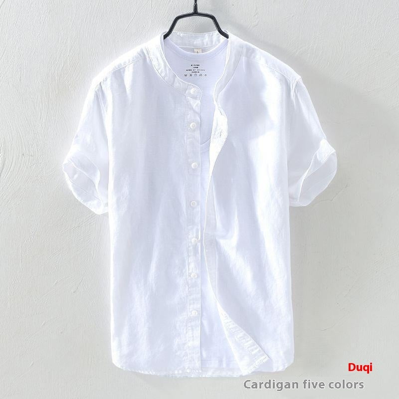 Japanese Linen Shirt Men Up-to-neck