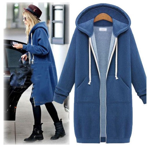 Women's Mid-length Hooded Long Sleeve Sweater