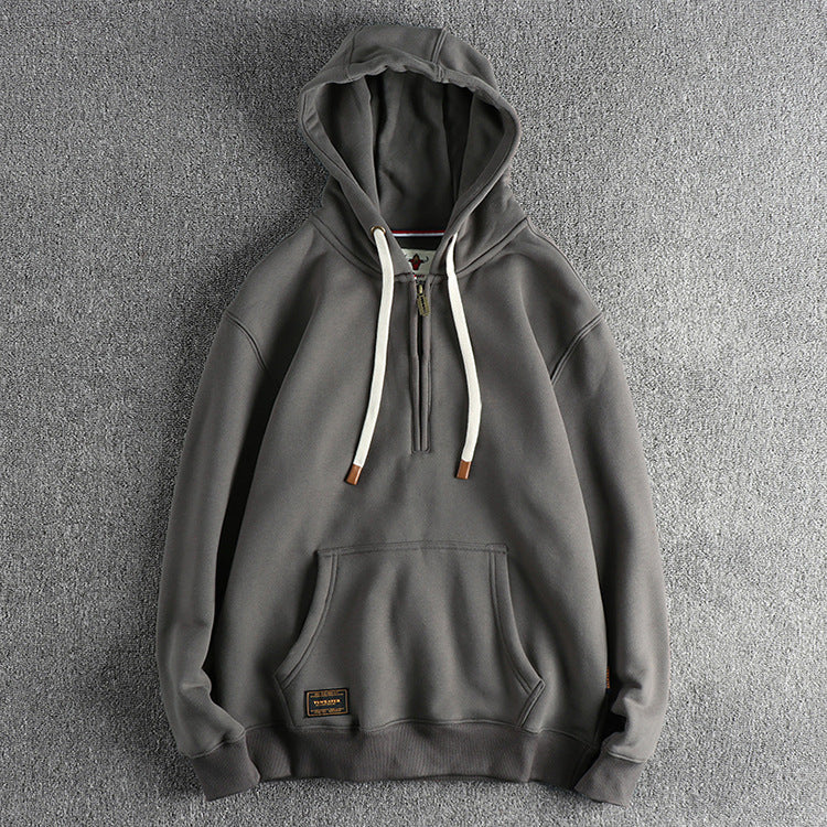 Retro Solid Color Hooded Sweater For Men