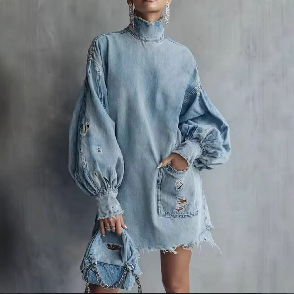 Plus-size Womens Long-sleeve Dress With Ripped Detailing