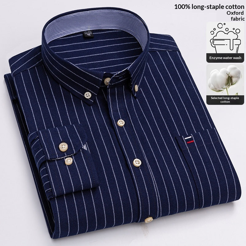 Plus-size Casual Plaid Shirt With Long Sleeves For Young And Middle-aged Men