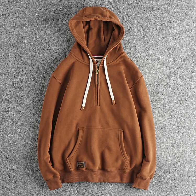 Retro Solid Color Hooded Sweater For Men