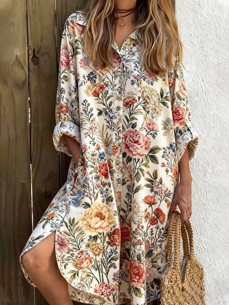 New Womens Printed Short Sleeve Shirt Dress