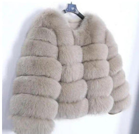 Faux Fox-fur Patchwork Winter Coat With Long Sleeves For Extra Warmth And Insulation