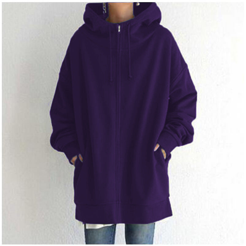 New Stylish Streetwear Long Fleece-lined Hoodie With A Zipper And Hood