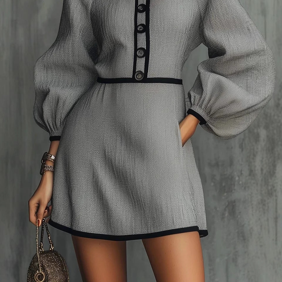 Sophisticated Chanel-inspired Gray Patchwork Knit Dress
