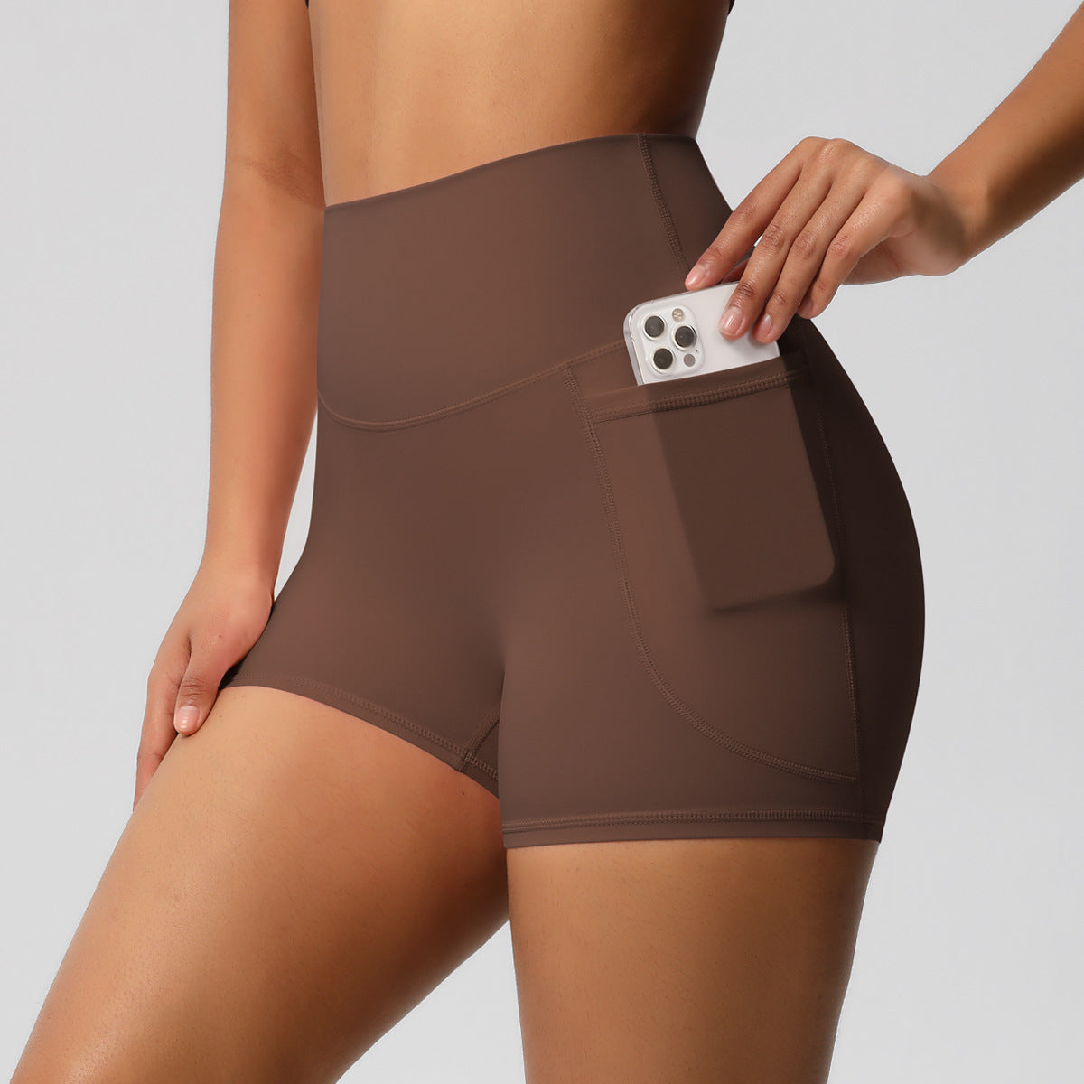 Womens Pockets Yoga Shorts Summer Three-Quarter Peach-Colored Yoga Shorts