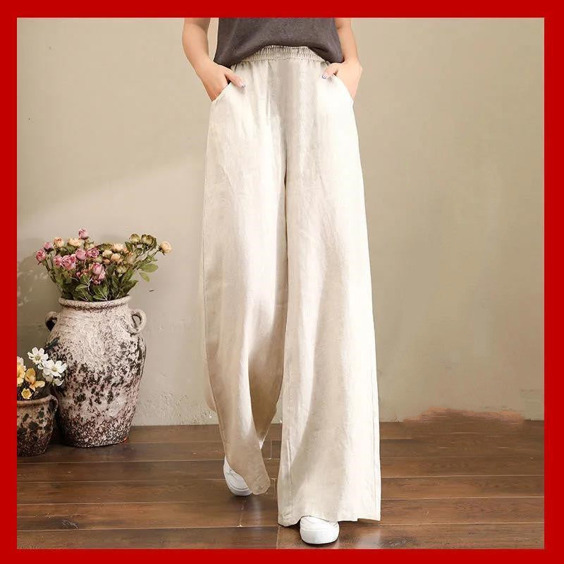 Wide Leg Linen Pants — Relaxed Fit