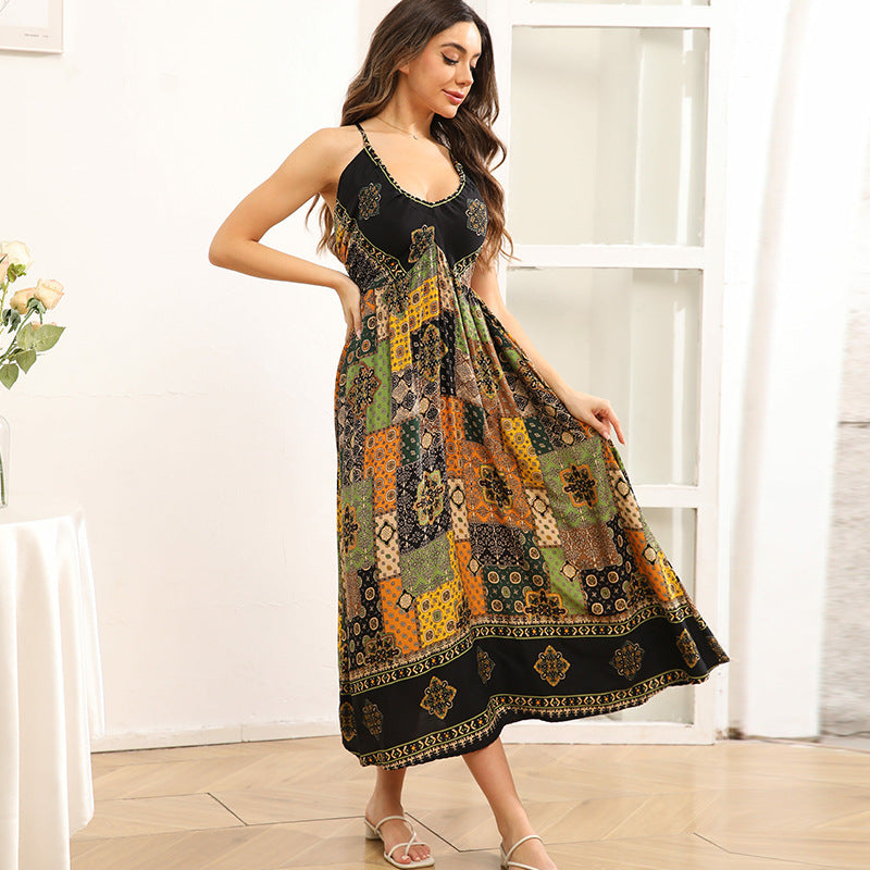 Womens Sleeveless Floral Print Slip Dress