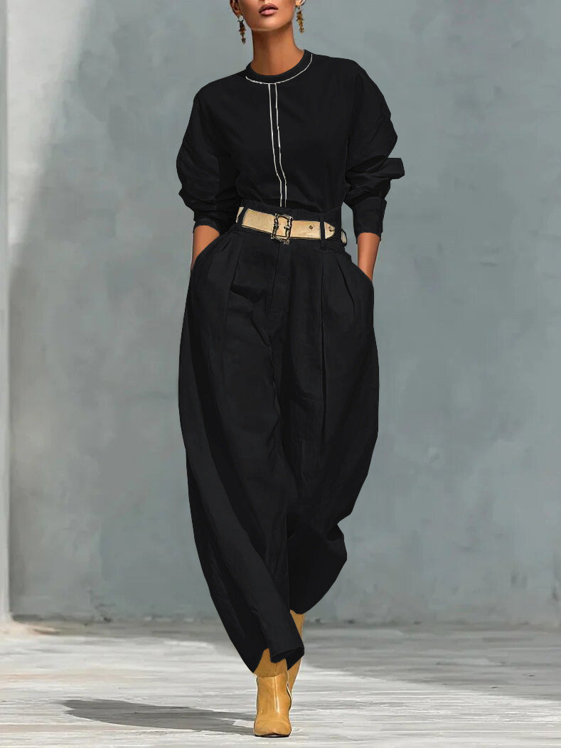 Minimalist Wide-Leg Pant Set with Belt
