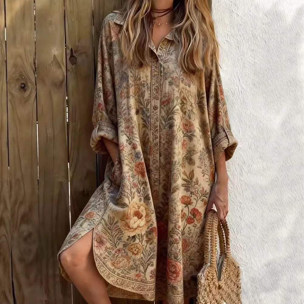 New Womens Printed Short Sleeve Shirt Dress