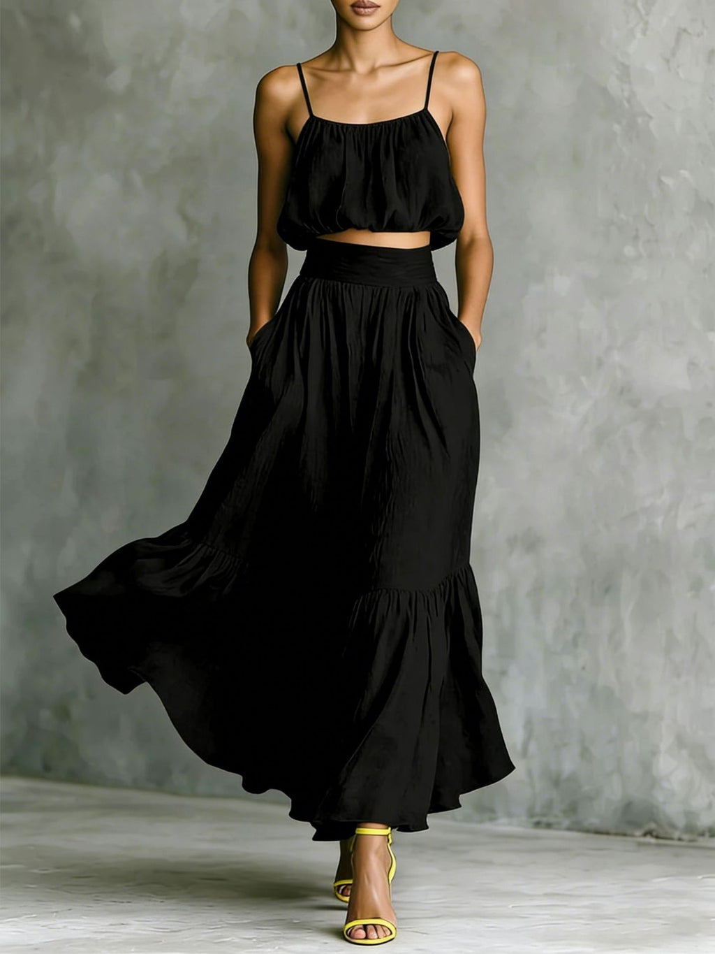 Two-piece High-waist Flared Skirt Set