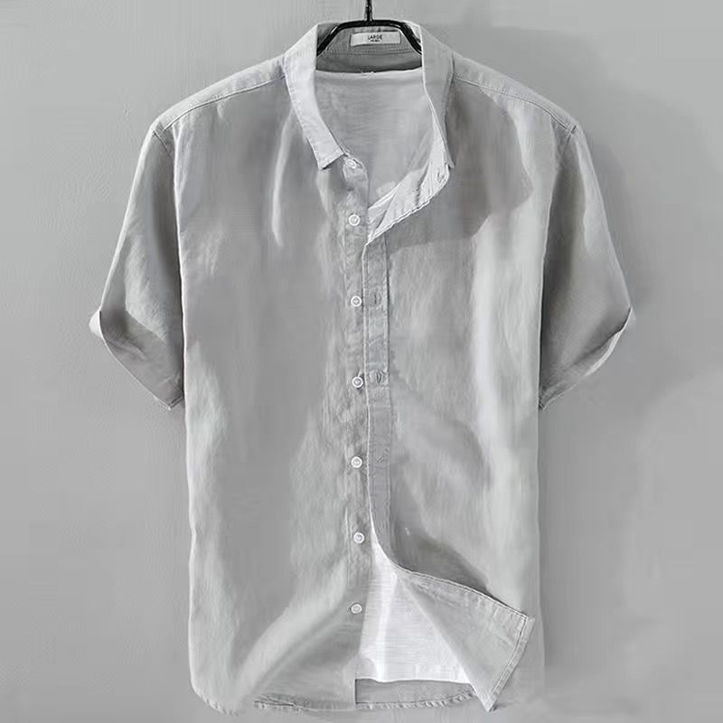 Japanese Linen Shirt Men Up-to-neck