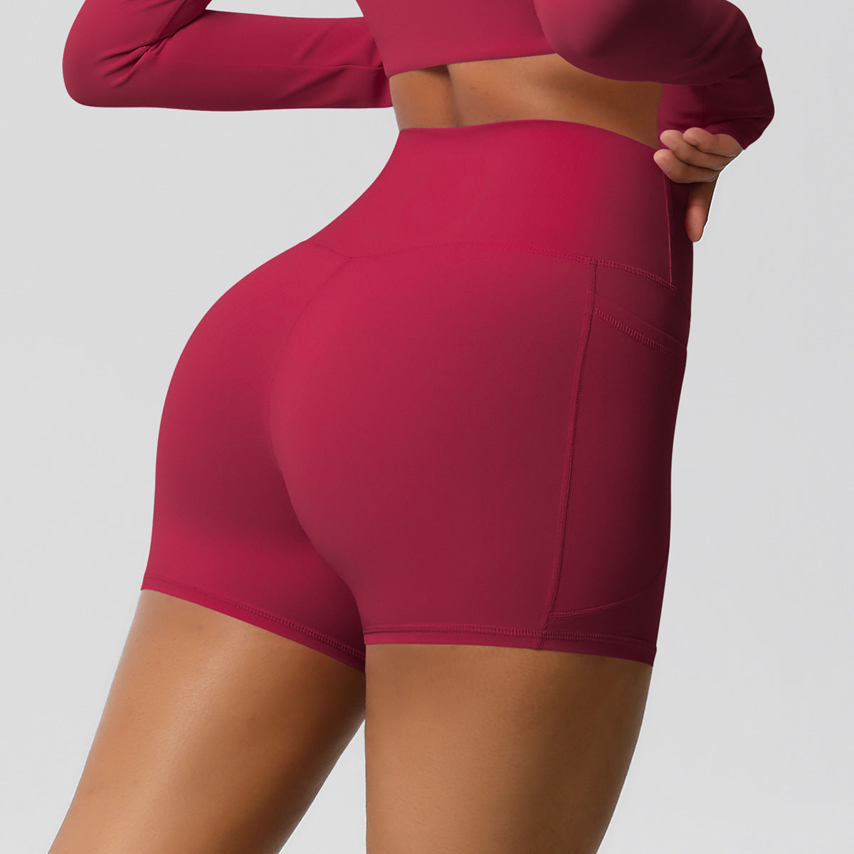 Womens Pockets Yoga Shorts Summer Three-Quarter Peach-Colored Yoga Shorts