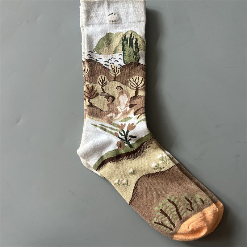Retro-style Fun Mid-calf Socks For Men And Women