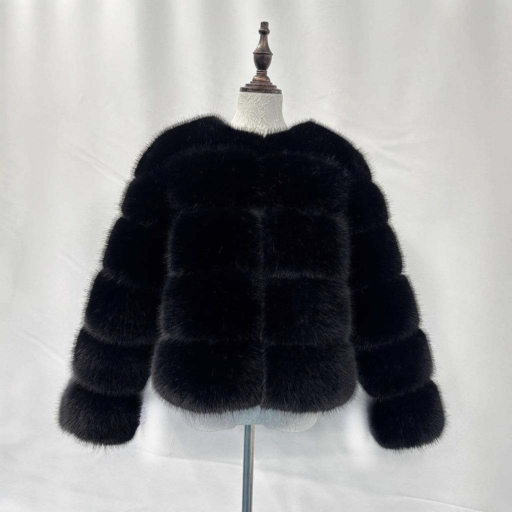 Faux Fox-fur Patchwork Winter Coat With Long Sleeves For Extra Warmth And Insulation