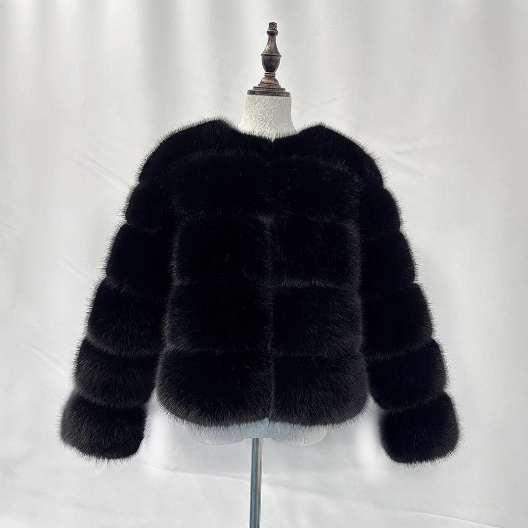 Faux Fox-fur Patchwork Winter Coat With Long Sleeves For Extra Warmth And Insulation