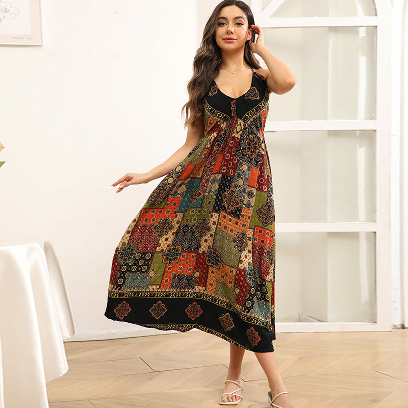 Womens Sleeveless Floral Print Slip Dress