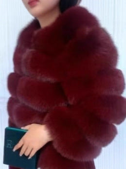 Faux Fox-fur Patchwork Winter Coat With Long Sleeves For Extra Warmth And Insulation