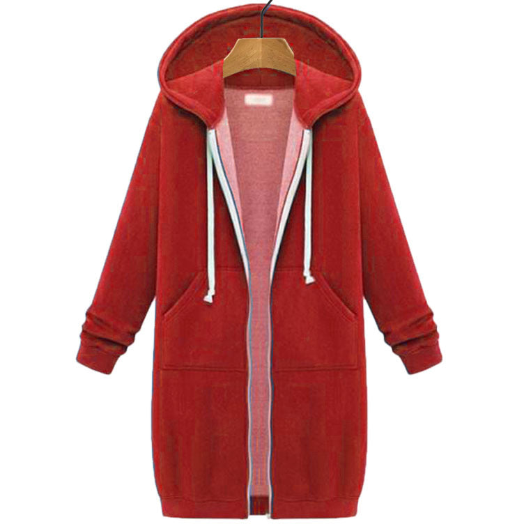Women's Mid-length Hooded Long Sleeve Sweater